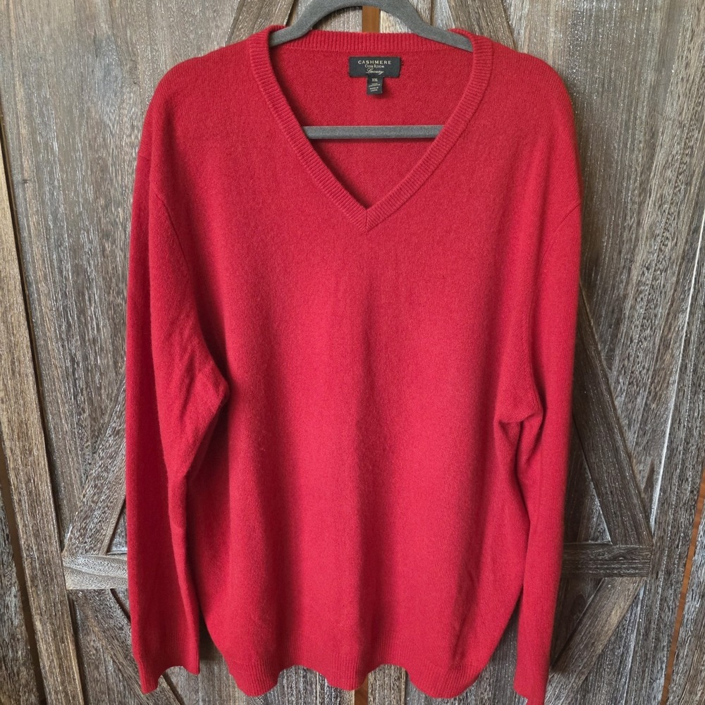 Cashmere Club‎ Room Luxury Sweater Men's Size XXL Red V-Neck 100% Cashmere